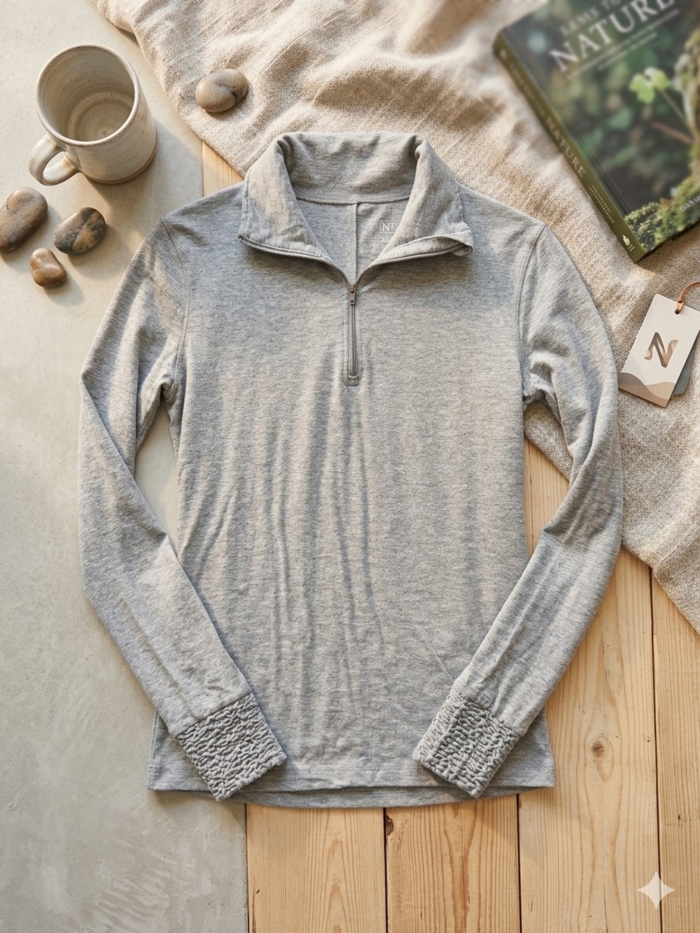 NILS Women's Small Gray  Zip Ski Base Layer Thumbholes Stretch Athletic Top